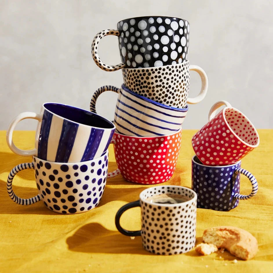 Chino Mug by Jones & Co - Handmade Polka Dot Ceramic, Dishwasher Safe, 250ml."