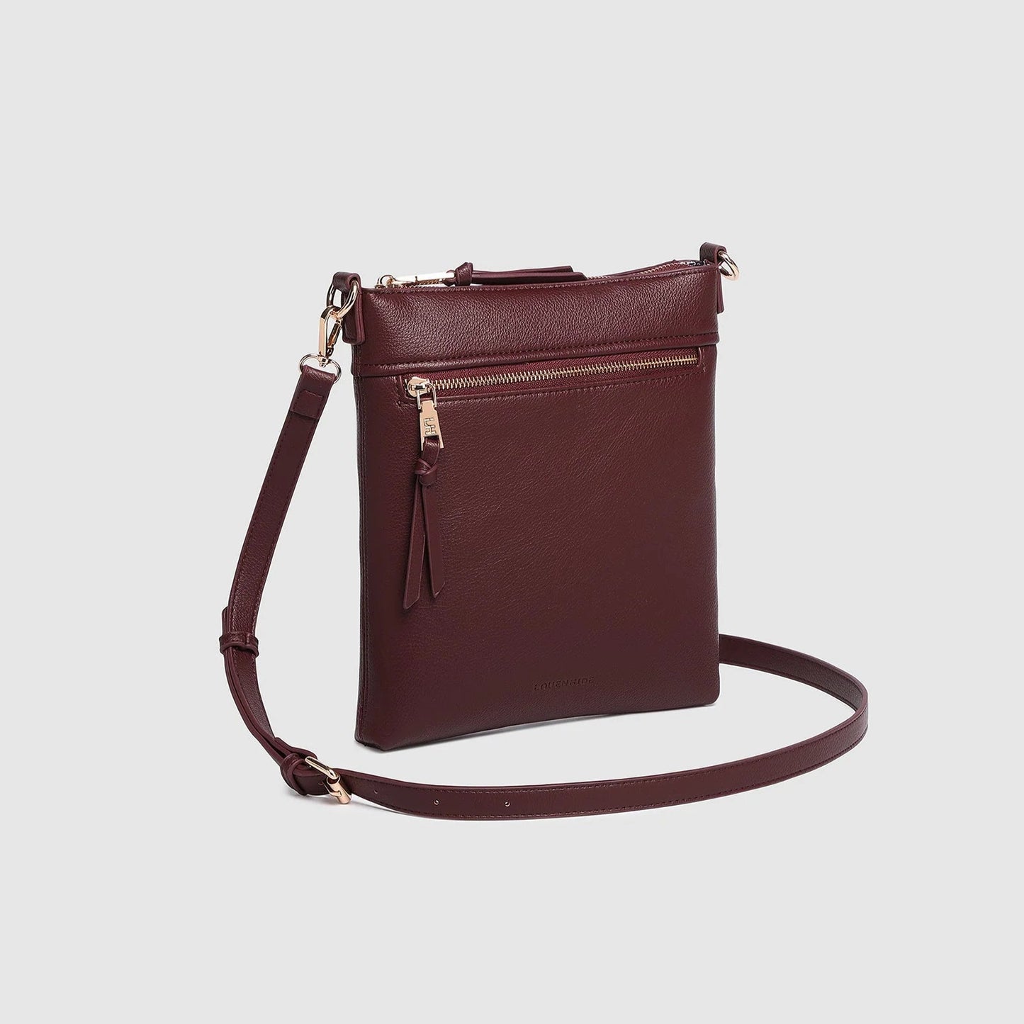 Louenhide Cressida crossbody bag in rich burgundy angle view