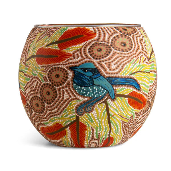 Aboriginal Tealight Candle Holder - Blue Wren