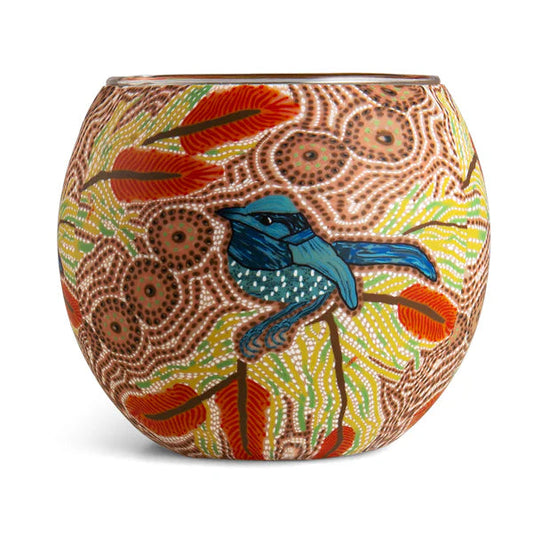 Aboriginal Tealight Candle Holder - Blue Wren