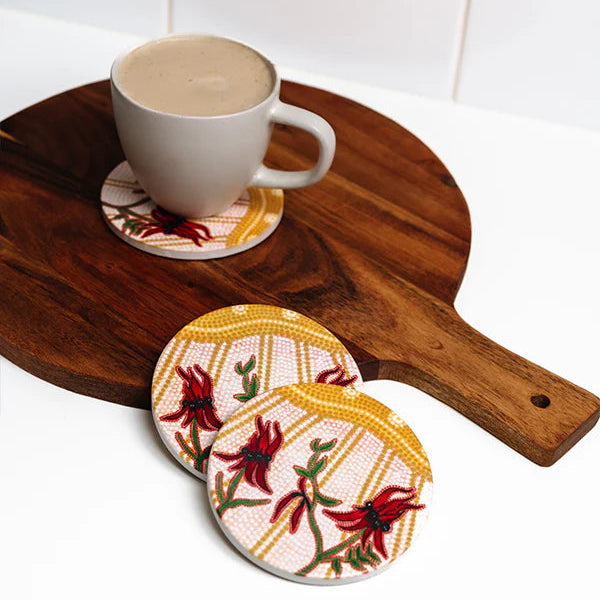 Aboriginal Desert Pea Ceramic Coaster