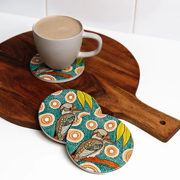 Aboriginal Kookaburra Ceramic Coaster