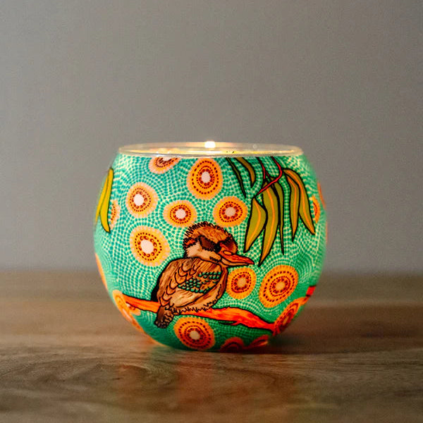 Aboriginal Tealight Candle Holder - Kookaburra