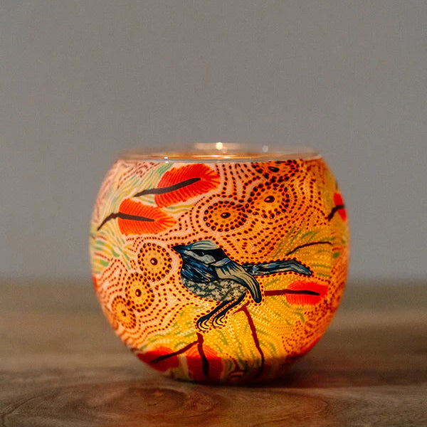 Aboriginal Tealight Candle Holder - Blue Wren