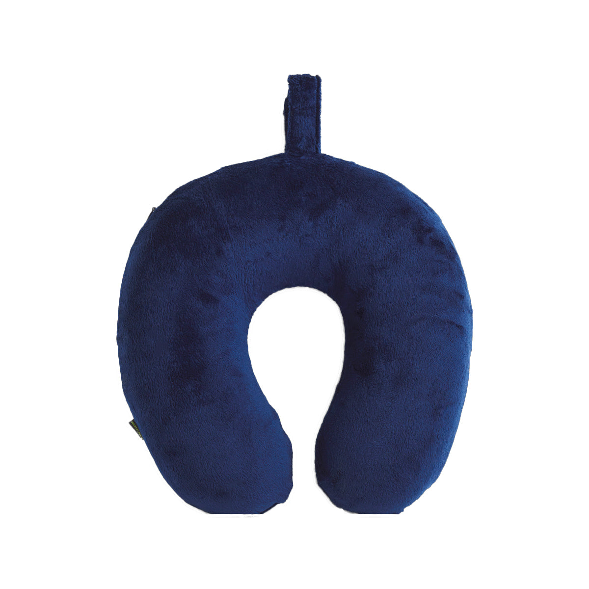 Blue U-shaped travel neck pillow on a white background