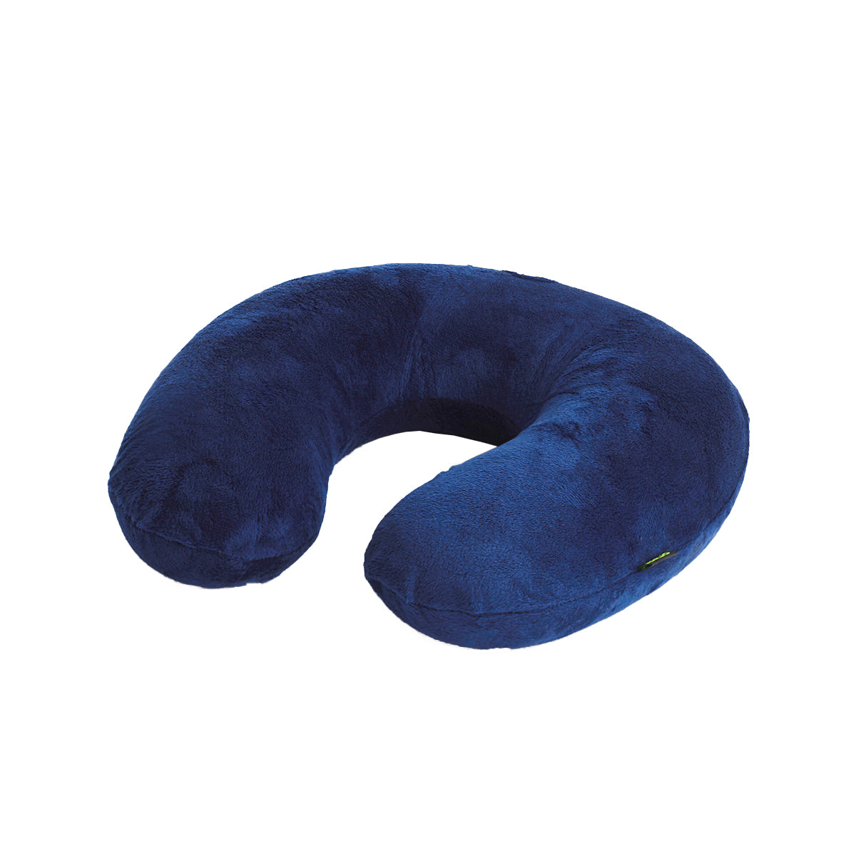 Blue U-shaped travel pillow on a white background