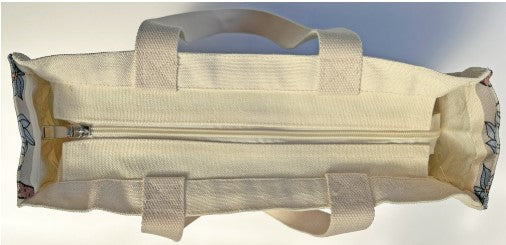 Beige fabric bag with a zipper on a white background