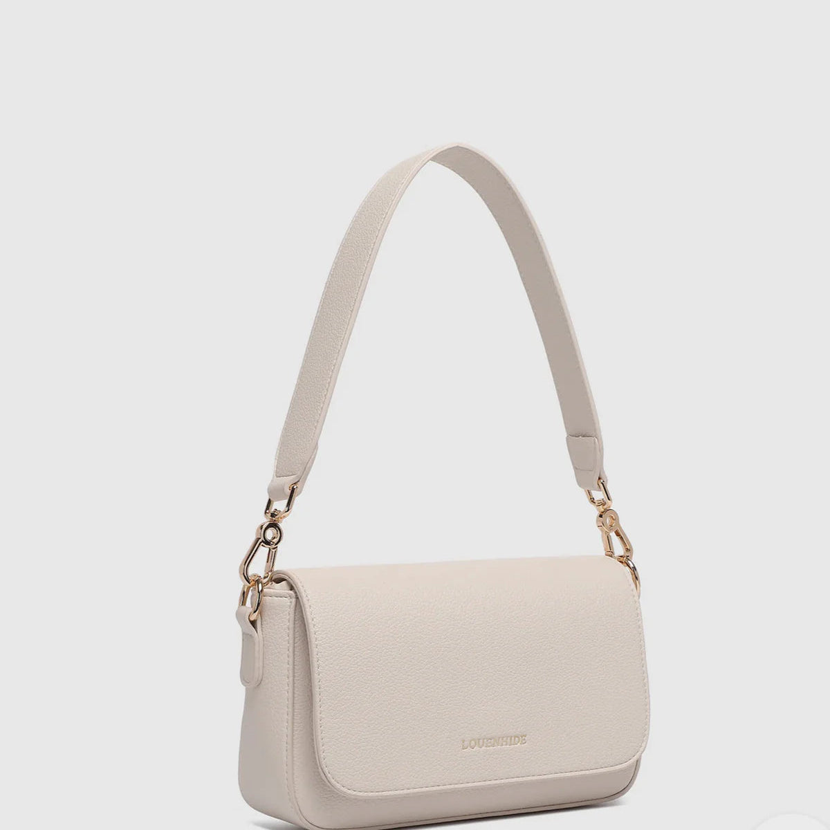 Louenhide Fergie Shoulder Bag in Vanilla with two straps angle view.