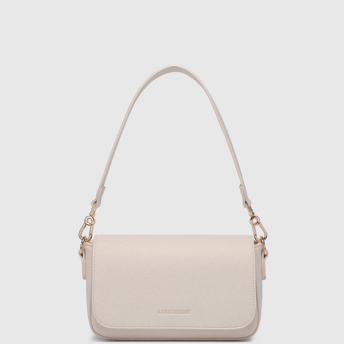 Louenhide Fergie Shoulder Bag in Vanilla with two straps angle view.