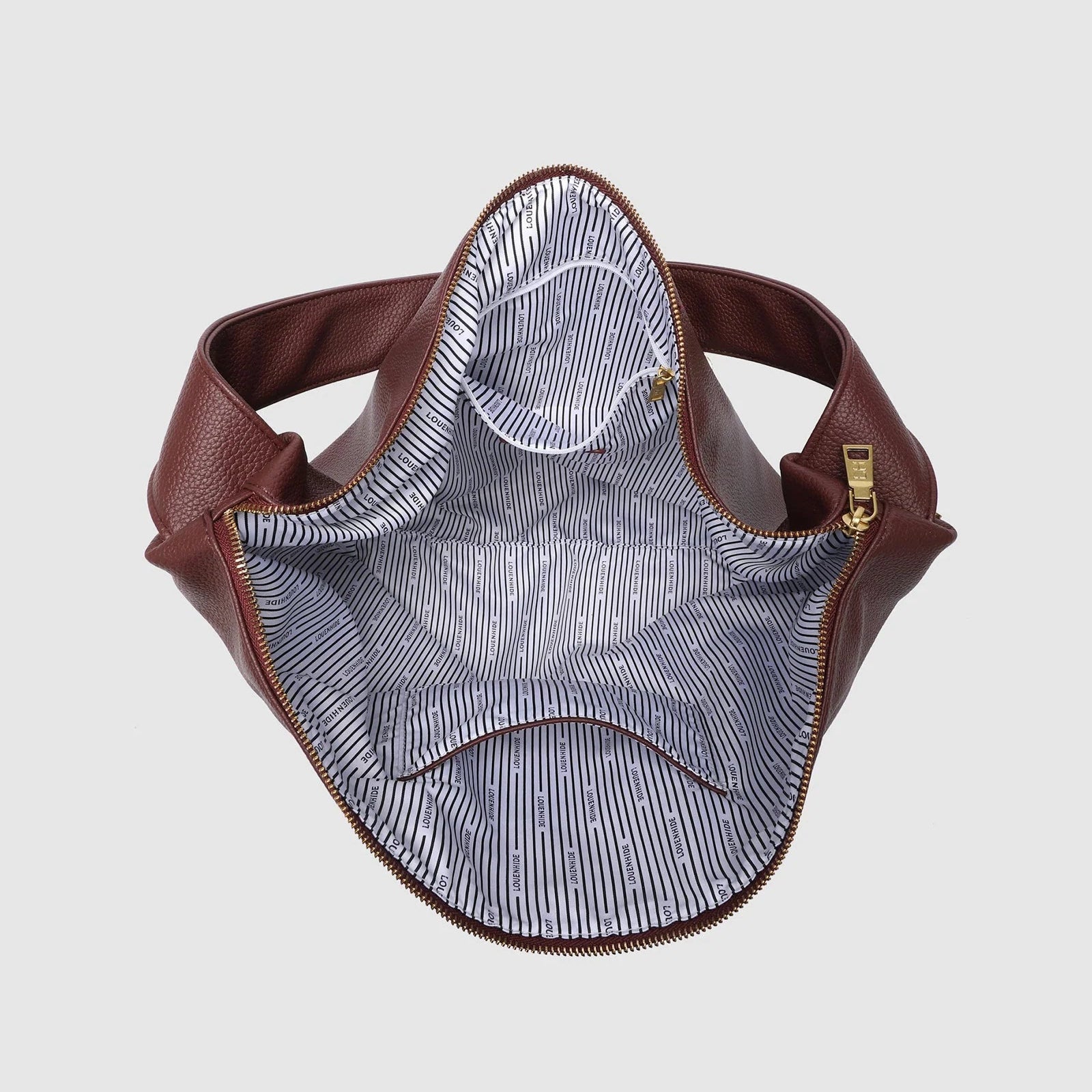 Burgundy hobo shoulder bag by Louenhide featuring a spacious iinterior