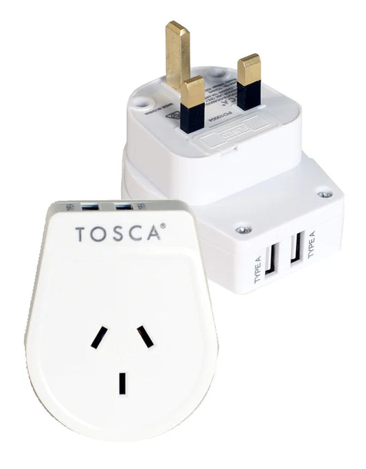 Travel Adapter with 2 USB Type-A Ports For UK & Hong Kong