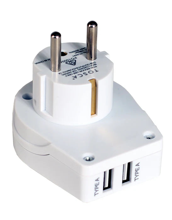 Travel Adapter with 2 USB Type A Ports for Europe & Bali