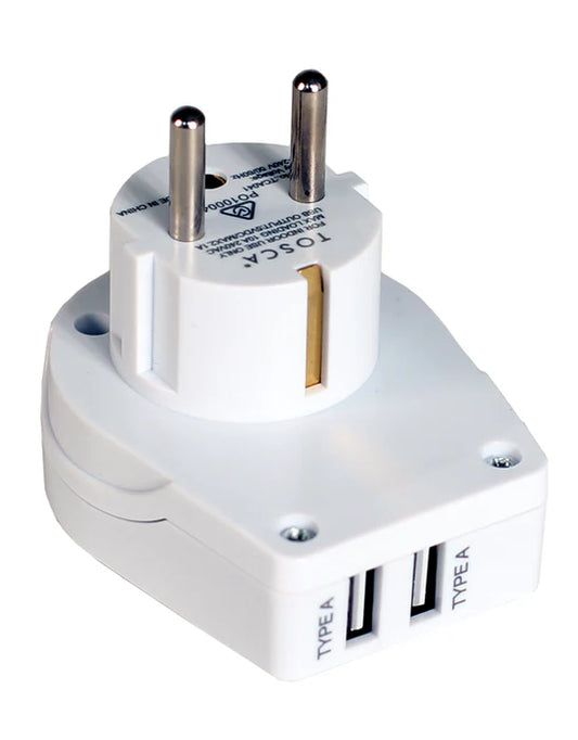 Travel Adapter with 2 USB Type A Ports for Europe & Bali