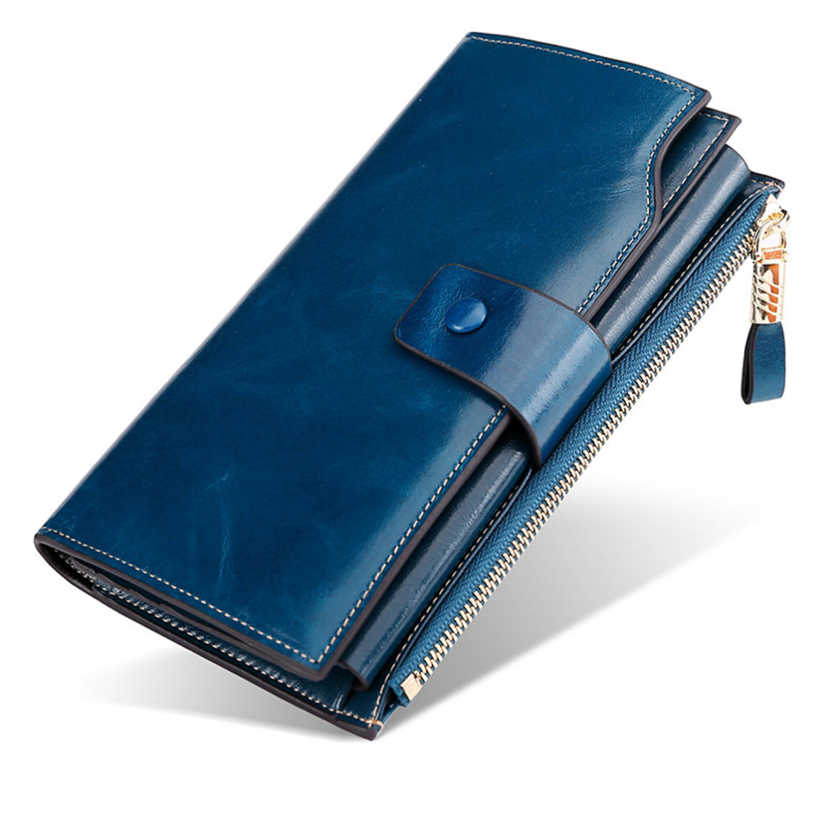 Tamboril Genuine Leather RFID Button Wallet Blue