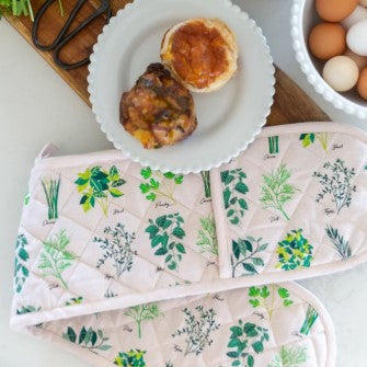 Herb Design Double Oven Gloves – 100% Cotton