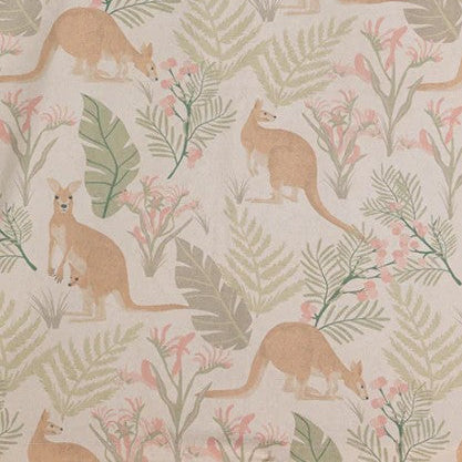 Pattern of kangaroos and foliage on a light background