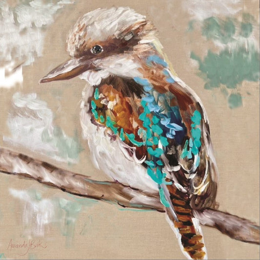 Artistic depiction of a bird perched on a branch with a textured background