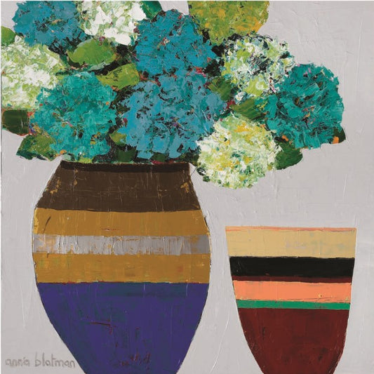 Artistic depiction of a vase with flowers on a textured gray background