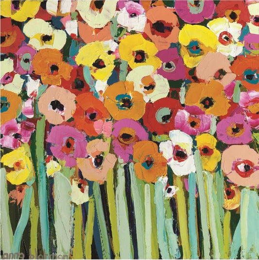 Colorful floral pattern with various flowers on a black background