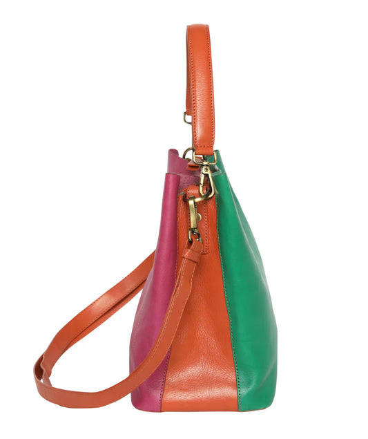 Cosgrove & Co Signature Grab Bag - Multi-coloured with Fuchsia, Orange, and Emerald Panels."