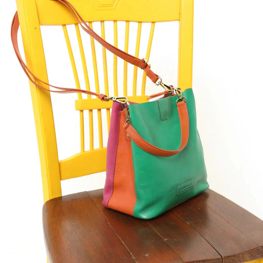 Cosgrove & Co Signature Grab Bag - Multi-coloured with Fuchsia, Orange, and Emerald Panels."