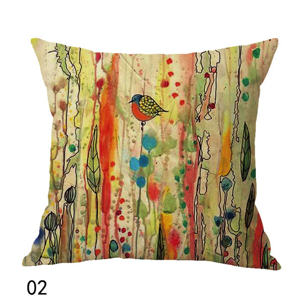 New Bohemian Oil Painting Bird Cushion Cover - Vibrant Artistic Decor for Home.