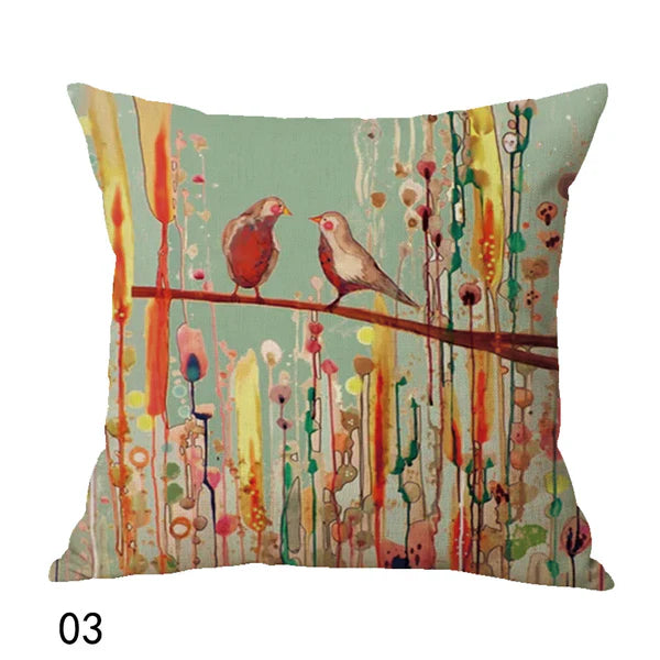 New Bohemian Oil Painting Bird Cushion Cover - Vibrant Artistic Decor for Home.