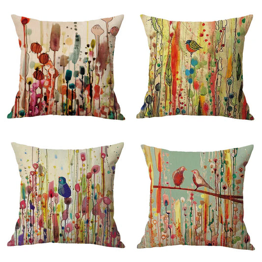 New Bohemian Oil Painting Bird Cushion Cover - Vibrant Artistic Decor for Home.