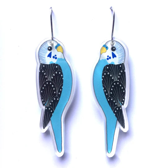 Earrings - Blue Budgie