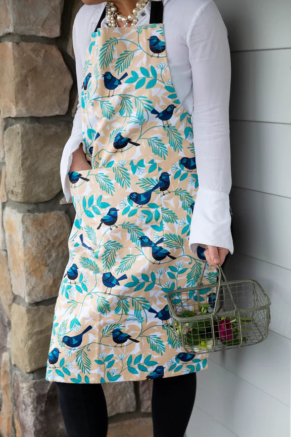 Blue wren cotton apron