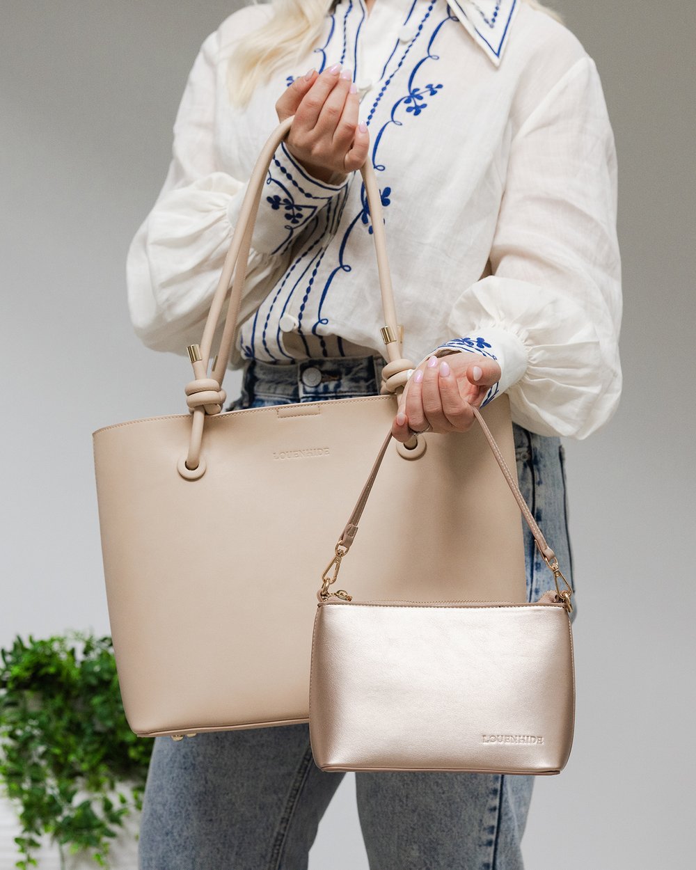 Louenhide Clementine Nude Tote Bag - Vegan Leather, Spacious Everyday Work Tote."