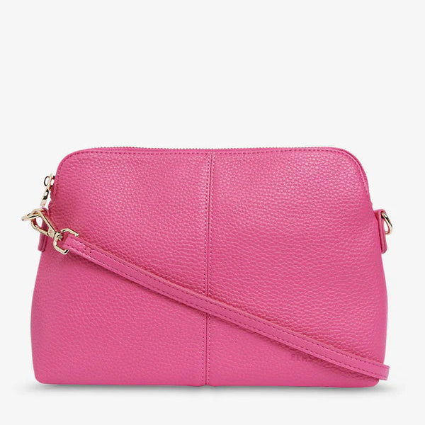 Detachable PU crossbody strap and wide striped cotton strap for Burbank Crossbody Large. In Fuschia.