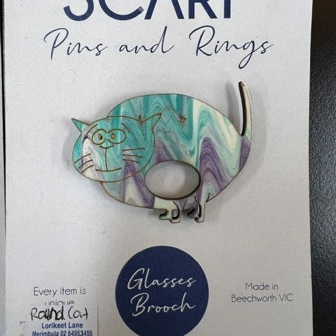 Glasses Holder Brooch – Australian Designed:  Scarf Pins & Rings - Round Cat