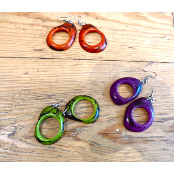 Hollow Slices Tagua Jewelry - Organic, Sustainable Handcrafted Jewelry with Stainless Steel Loops.