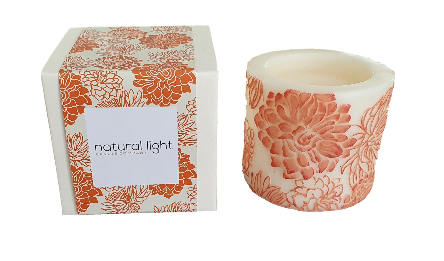 Beeswax blend candle with orange Japanese Chrysanthemum