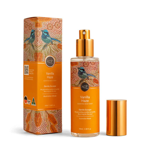 Vanilla haze body mist packaging.