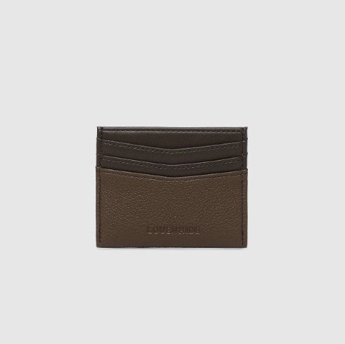 Brown cardholder with 'Louenhide' branding on a light gray background