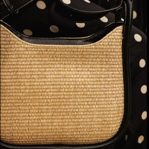 Louenhide Clare Raffia Black Shoulder Bag – Vegan Leather & Raffia Handbag