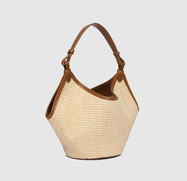 Louenhide Taya Raffia Mini Tote Bag – Convertible Vegan Leather & Raffia Handbag