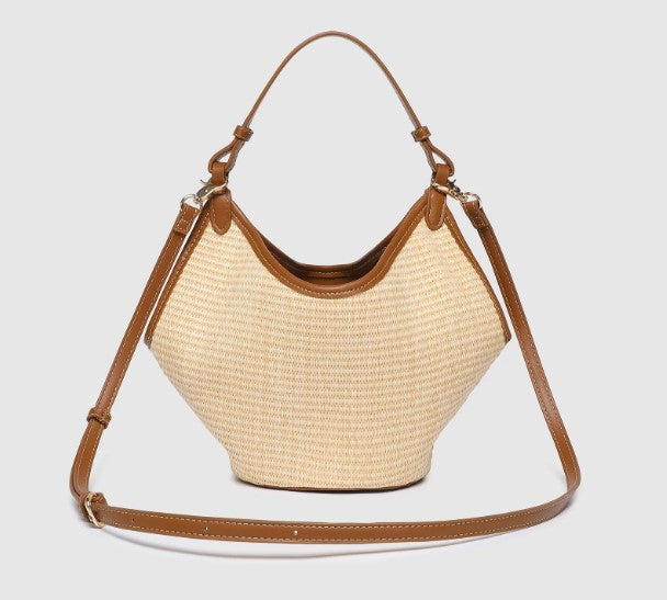 Louenhide Taya Raffia Mini Tote Bag – Convertible Vegan Leather & Raffia Handbag