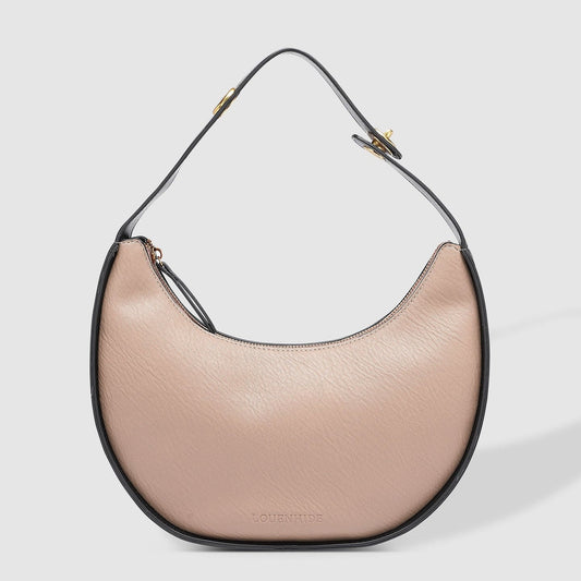 Louenhide Luna Coffee Shoulder Bag - Vegan Leather Crescent Moon Bag with Convertible Straps."