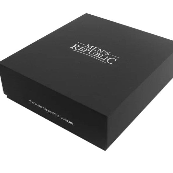 Black box with 'Men's Republic' logo on a white background