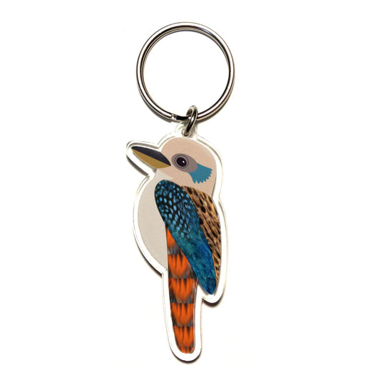 Keychain with a colorful bird design on a white background