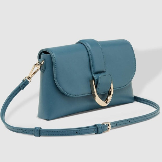 Louenhide Pixie Steel Blue Crossbody Bag - Vegan Leather, Statement Hardware."