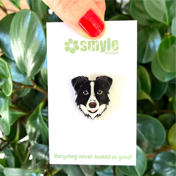 Border Collie Pin Brooch – Eco-Friendly Recycled Acrylic