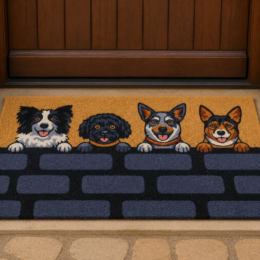Premium Natural Coir Doormat 45 x 75cm : Dog on Fence (Front)