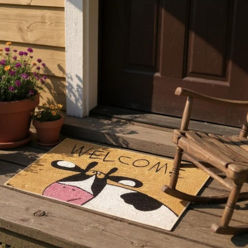 Premium Natural Coir Doormat 45 x 75cm :  Cow Welcome