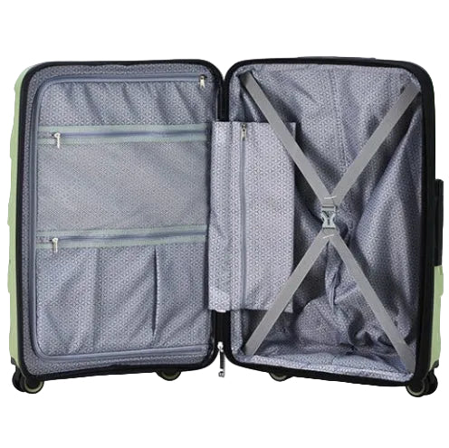 Open suitcase with interior view on a white background