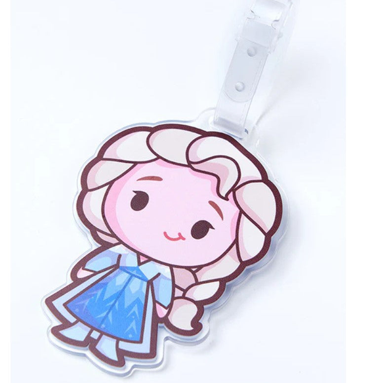 Cartoon character luggage tag with a white background