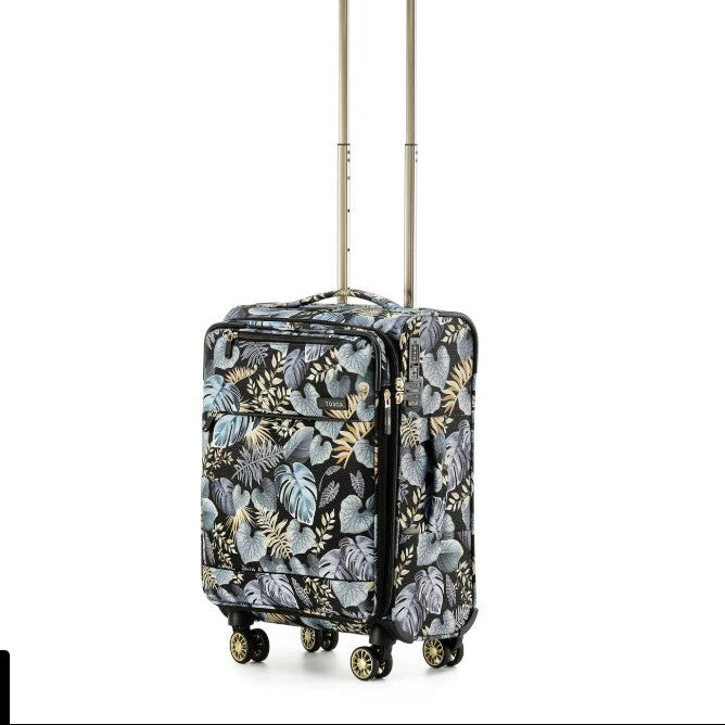 Floral-patterned suitcase on a white background